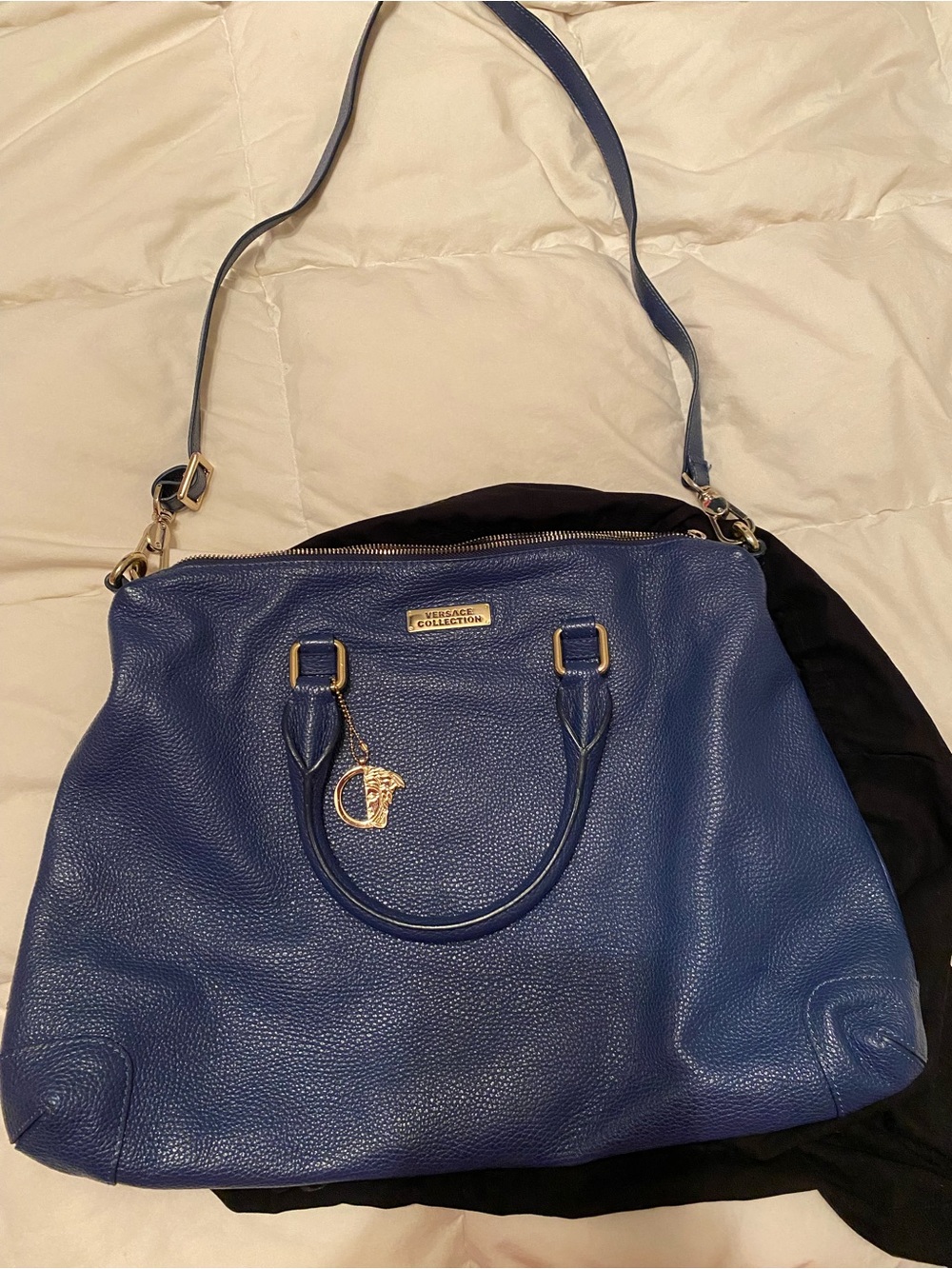 Versace Blue Leather Hobo with Gold Hardware